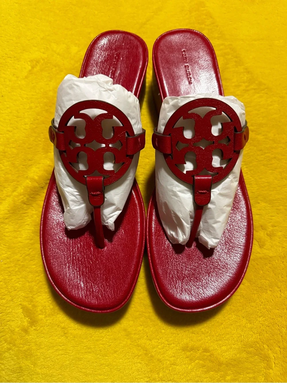 Tory Burch Red Platform Wedge Thong Sandals